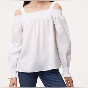 LOFT Smocked Cold Shoulder Blouse with Balloon Sleeves Size‎ Medium NWT